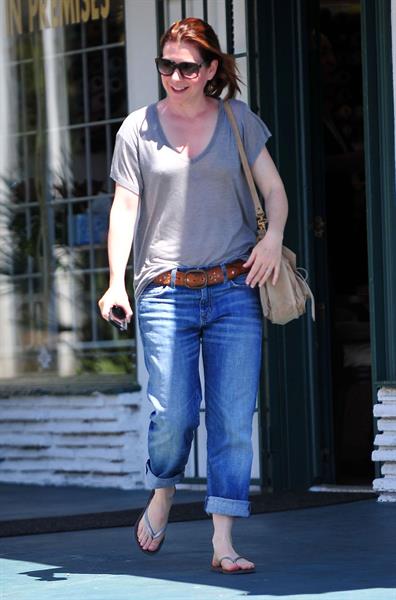 Alyson Hannigan candids leaving the Brentwood Country Mart on April 28, 2011 