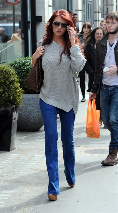 Amy Childs outside a hair salon in London on March 22, 2012