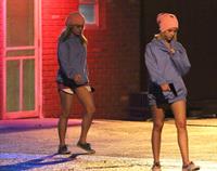 Ashley Benson and Vanessa Hudgens film Spring Breakers Florida on March 15, 2012