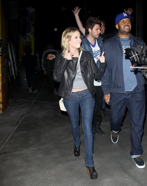 Ashley Benson arriving at the Staples Centre in Los Angeles on February 17, 2012