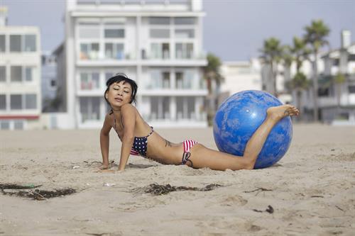 Bai Ling American-flag Bikini On Beach Los Angeles (10/04/12) 