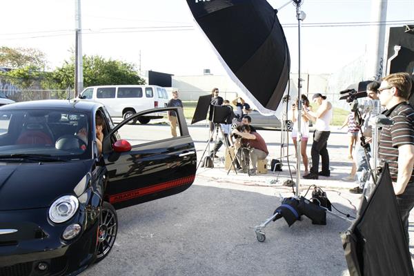 Catrinel Menghia - filming Fiat 500 Abarth ad  