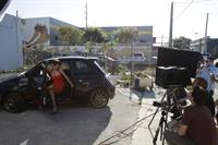 Catrinel Menghia - filming Fiat 500 Abarth ad  