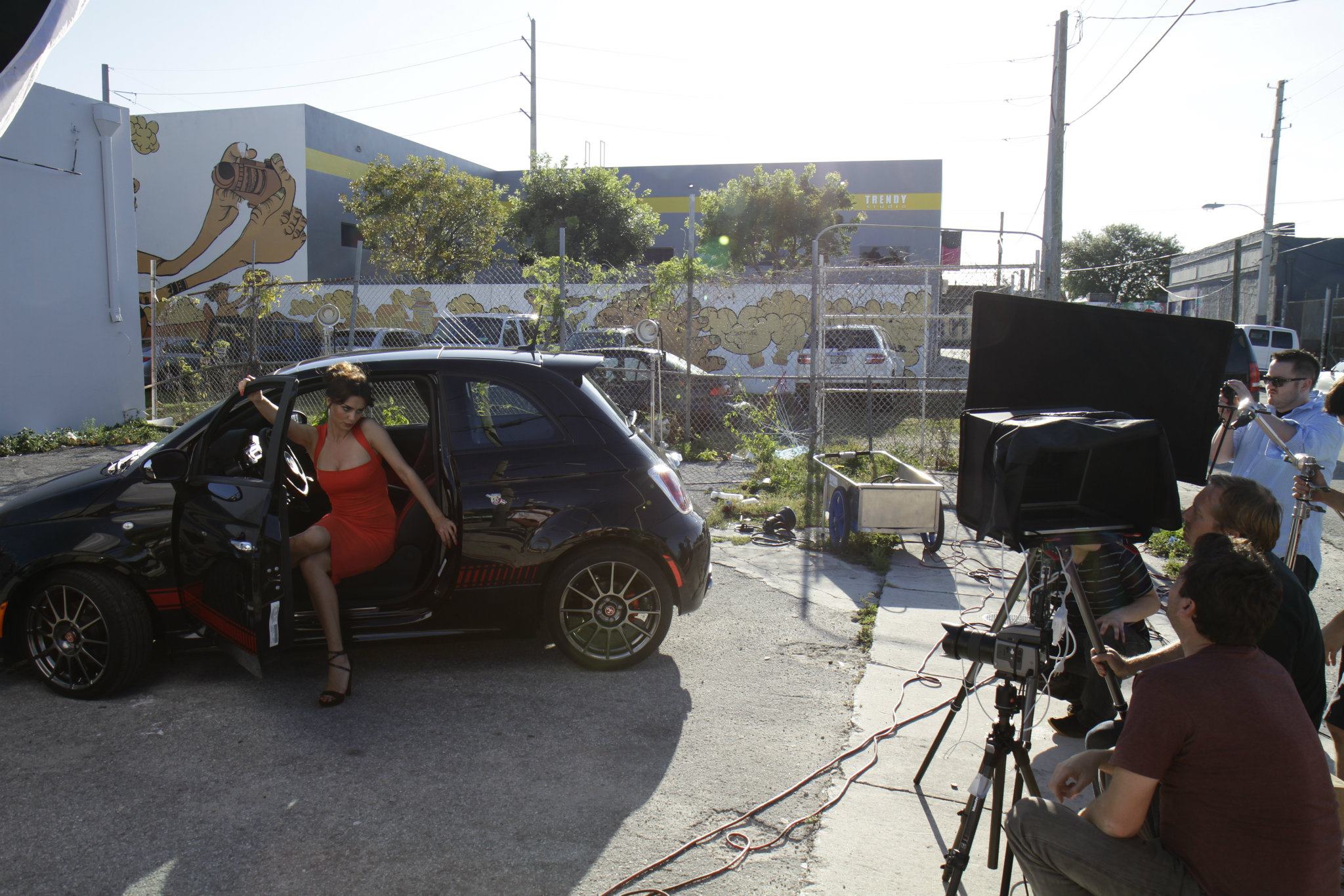 Catrinel Menghia - filming Fiat 500 Abarth ad  