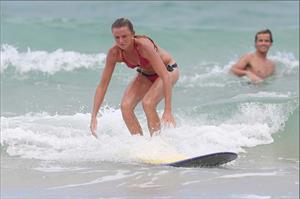 Daniela Hantuchova bikini beach surfing candids in Brisbane, Australia, December 26, 2012 