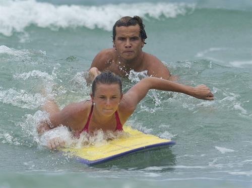 Daniela Hantuchova bikini beach surfing candids in Brisbane, Australia, December 26, 2012 