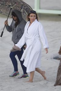 Dannii Minogue swimsuit photoshoot candids in Miami in January, 2011