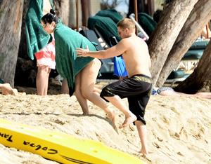Demi Lovato and her bodyguard are spotted on the beach in Barbados April, 16 2013 