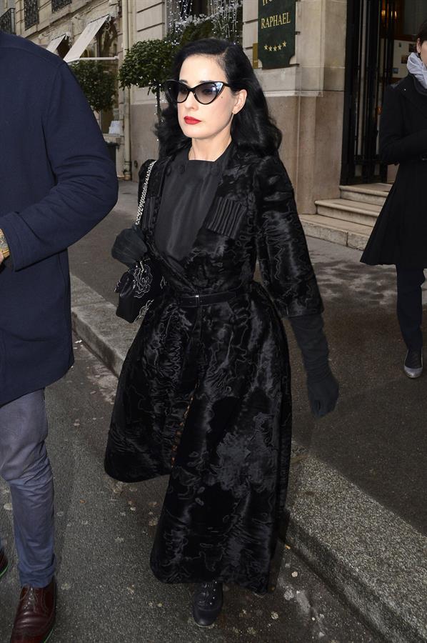 Dita Von Teese - Leaves Hotel Raphael in Paris 1/23/13  