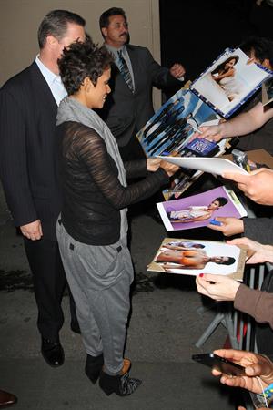 Halle Berry arrives for the Jimmy Kimmel Show in Los Angeles on March 20, 2013