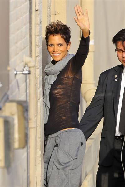 Halle Berry arrives for the Jimmy Kimmel Show in Los Angeles on March 20, 2013