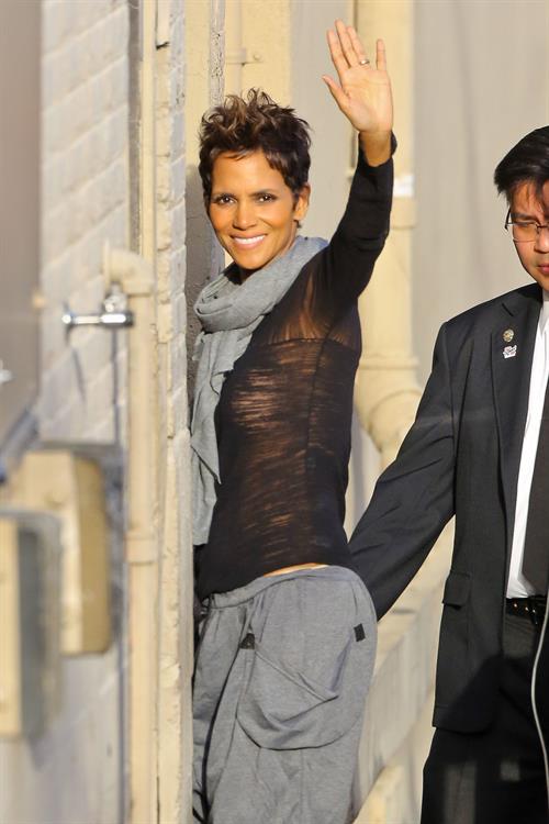Halle Berry arrives for the Jimmy Kimmel Show in Los Angeles on March 20, 2013