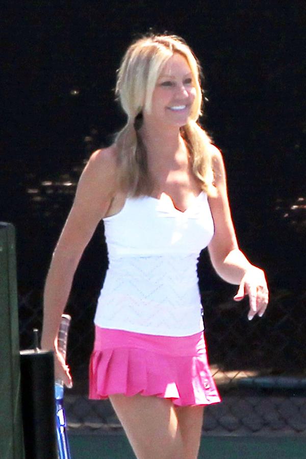 Heather Locklear - Playing with a pink dress Tennis in Malibu (Aug 1, 2012)