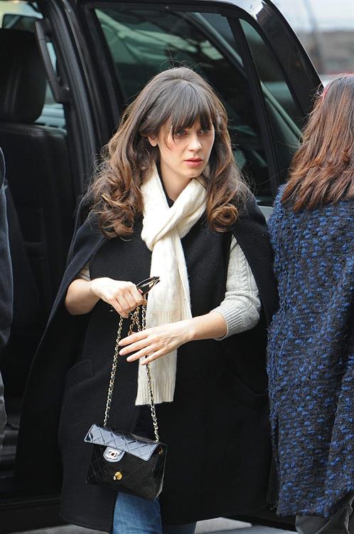 Zooey Deschanel seen out in SoHo holding a Chanel purse. November 16, 2012 
