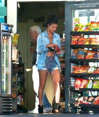 Jessica Szohr stops at the gas station in Los Angeles on April 10, 2012