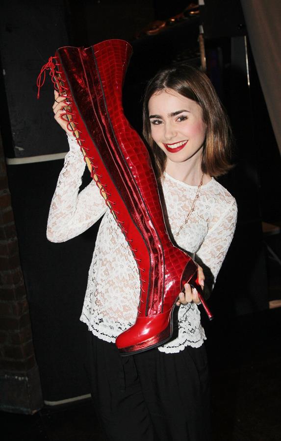 Lily Collins “Kinky Boots” backstage candids 10/17/13 