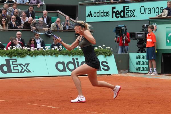 Maria Sharapova playing in Semi-Finals of 2012 Women's French Open Tennis Tournament June 7, 2012