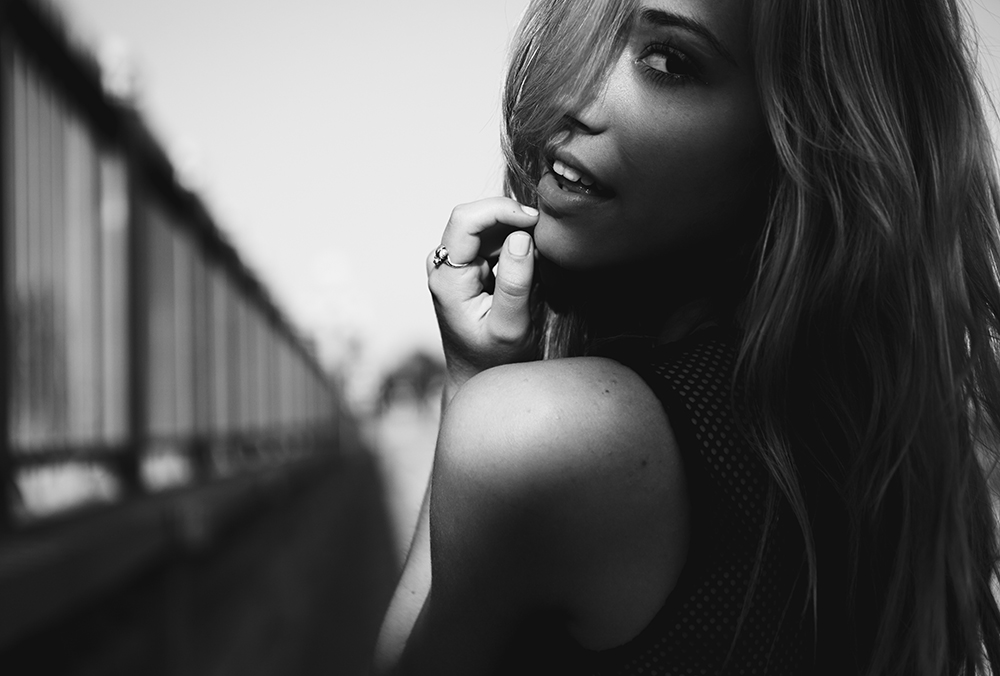 Alexis Ren in a Led Zeppelin shirt