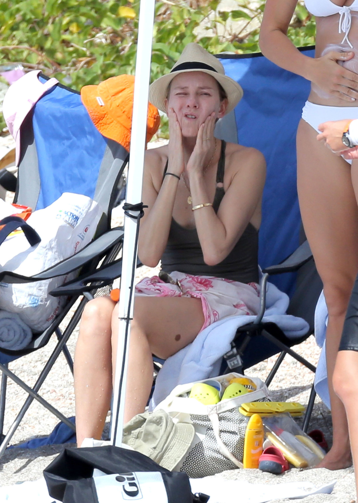 Naomi Watts wearing a swimsuit on the beach in St Barts 12/31/12 
