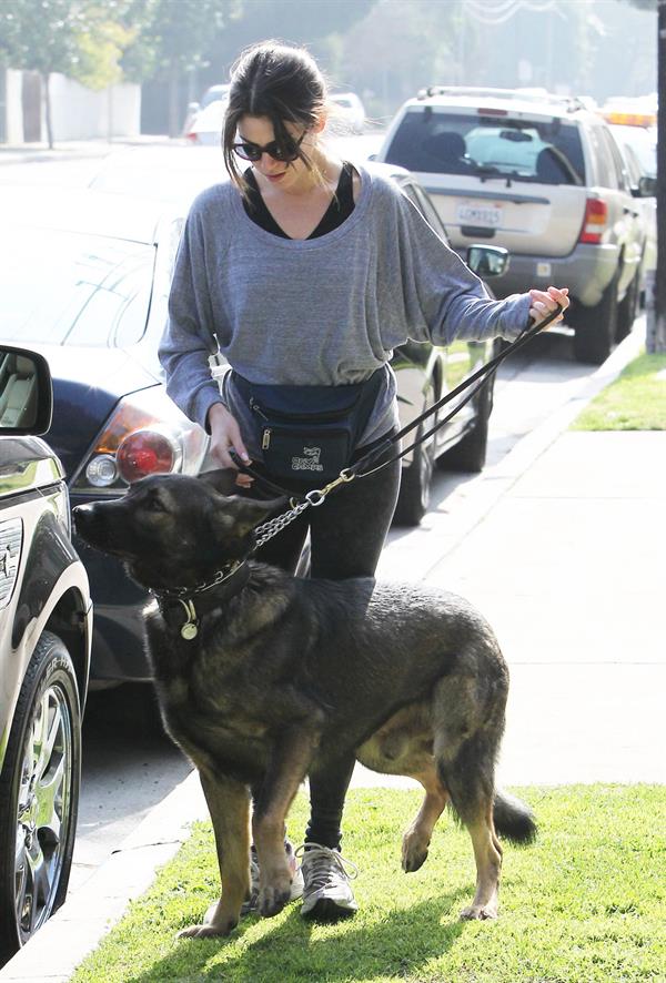 Nikki Reed jogging with her dog Enzo in Los Angeles on February 6, 2013