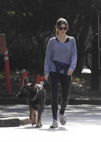 Nikki Reed jogging with her dog Enzo in Los Angeles on February 6, 2013