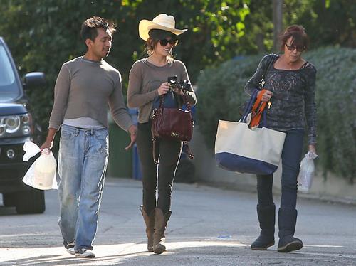 Nikki Reed walking and wearing her cowboy hat in Los Angeles on February 21, 2013