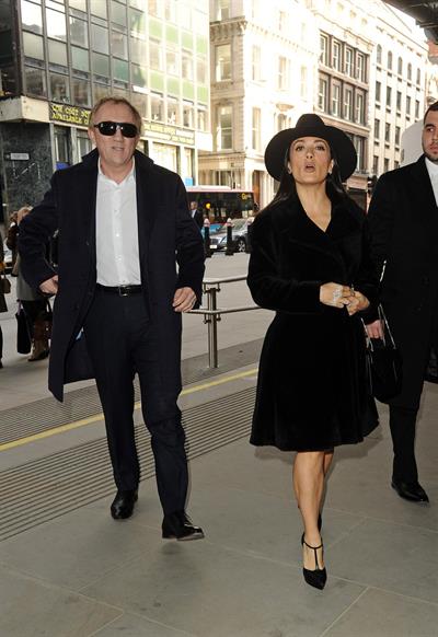 Salma Hayek Christopher Kane show at London Fashion Week 2/18/13 