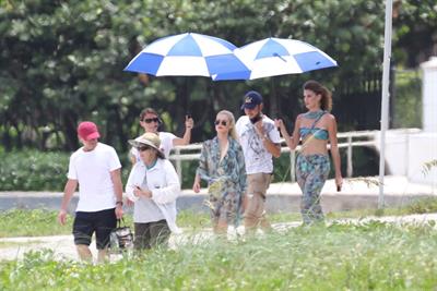 Minka Kelly and Rachael Taylor film Charlie's Angels on a beach in Miami 02-09-11