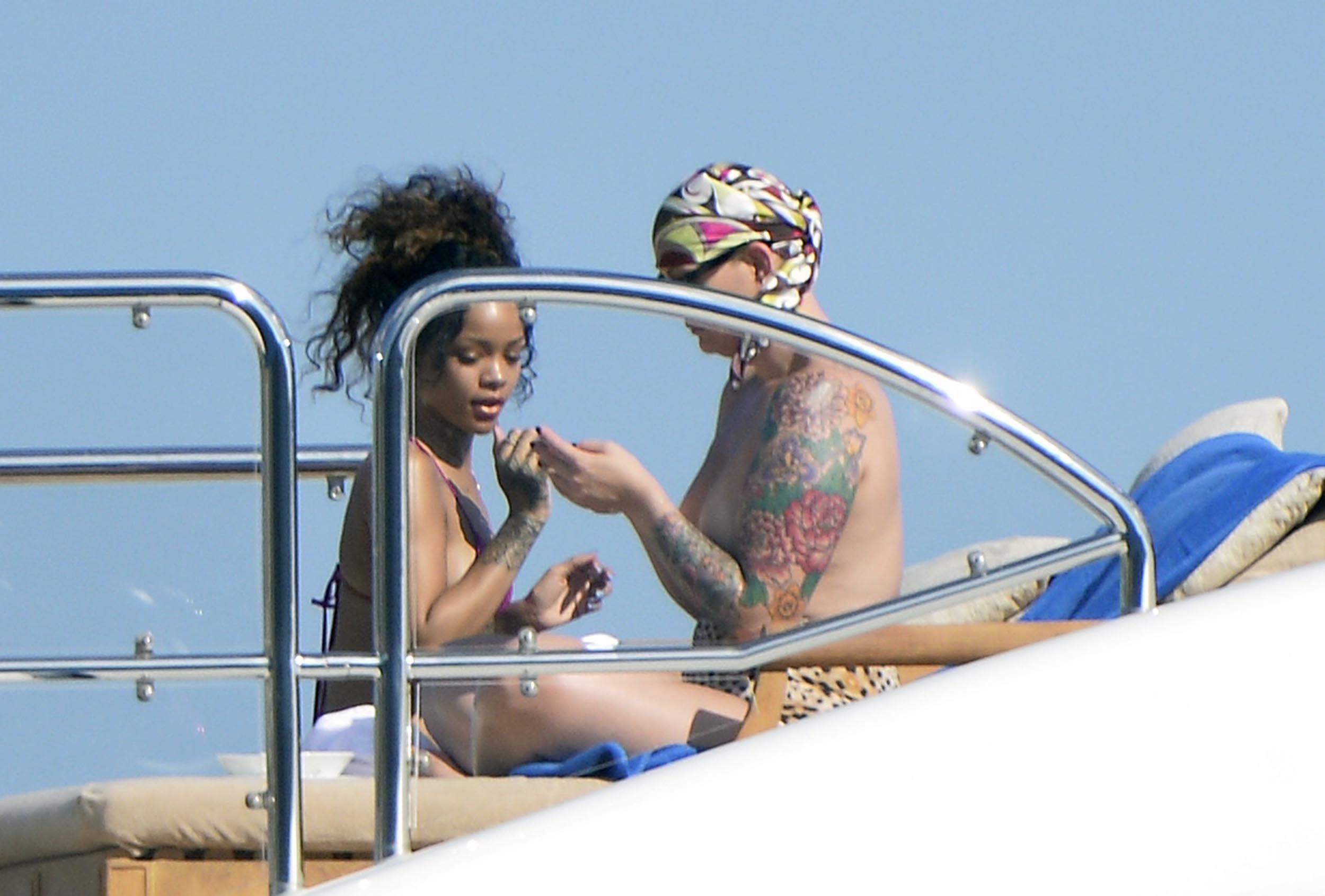 Rihanna enjoying a break on a yacht in Ponza