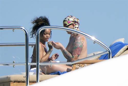 Rihanna enjoying a break on a yacht in Ponza