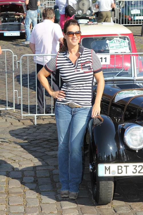 Katarina Witt at the oldtimer car rally Hamburg-Berlin-Klassik August 30, 2014
