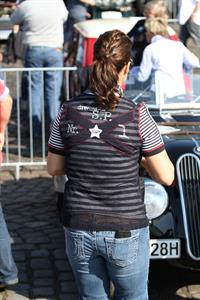 Katarina Witt at the oldtimer car rally Hamburg-Berlin-Klassik August 30, 2014