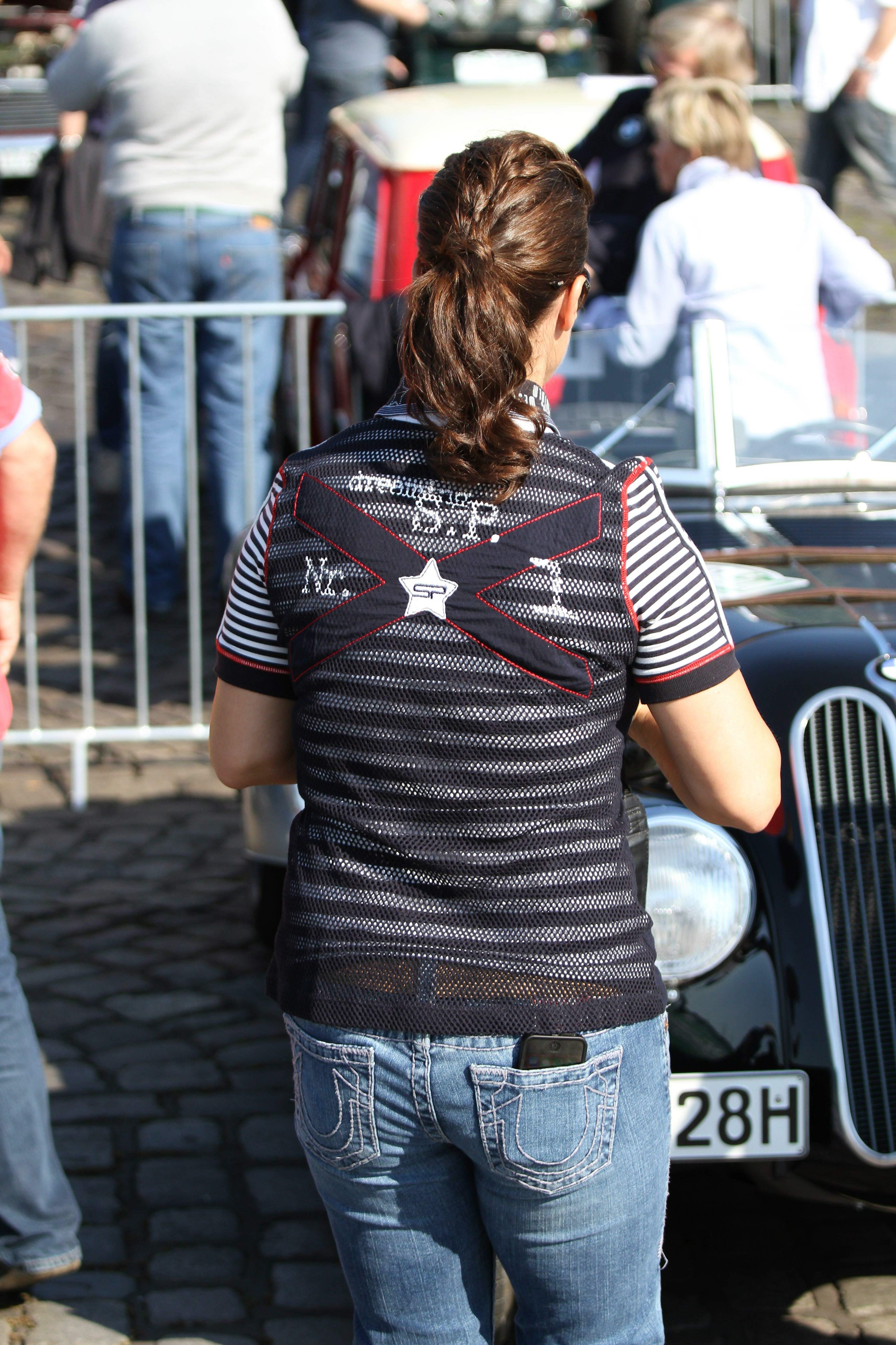 Katarina Witt at the oldtimer car rally Hamburg-Berlin-Klassik August 30, 2014