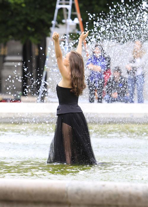 Natalie Portman modeling for a Miss Dior campaign photo shoot in the gardens of the Palais Royal in Paris 6/26/12 