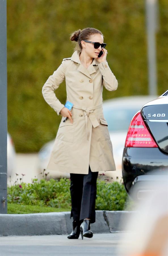 Natalie Portman heads to a meeting in her trench coat at an office in Century City January 17, 2013 