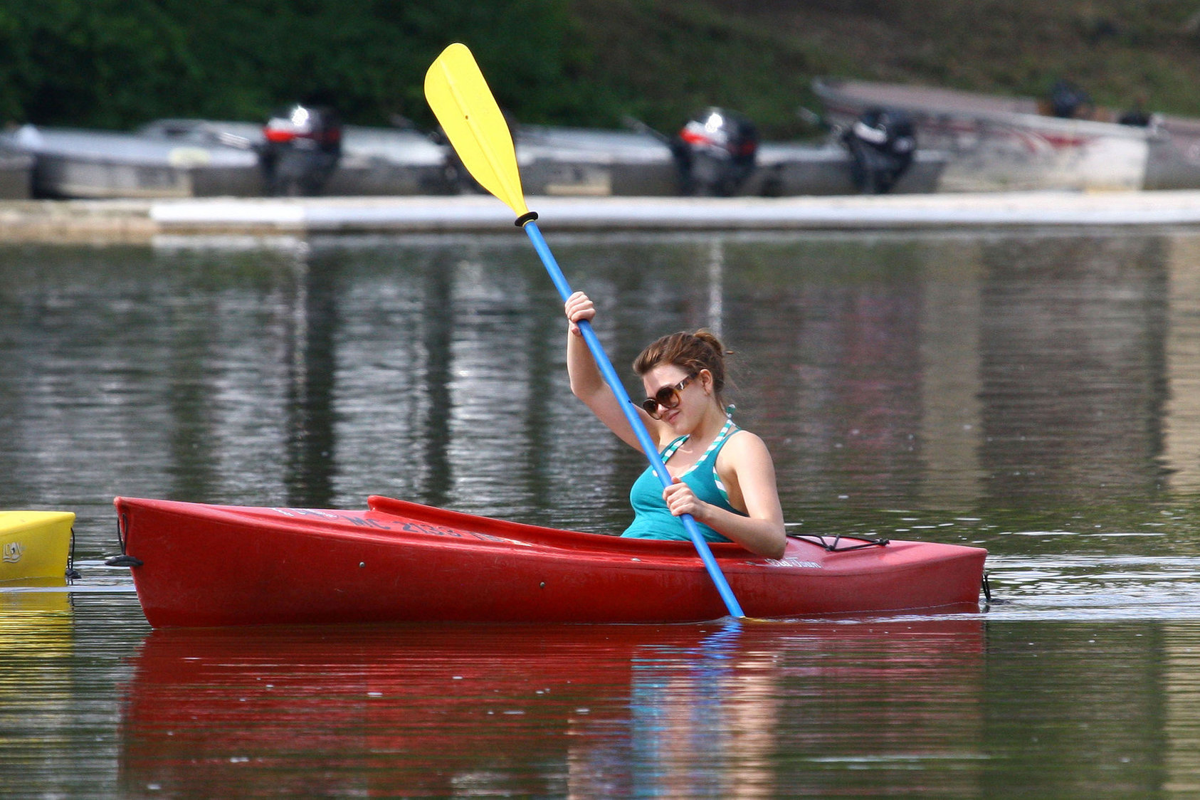 Aimee Teegarden kayaking in Ann Arbor on July 29, 2011 