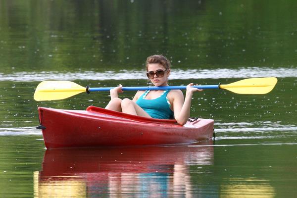 Aimee Teegarden kayaking in Ann Arbor on July 29, 2011 