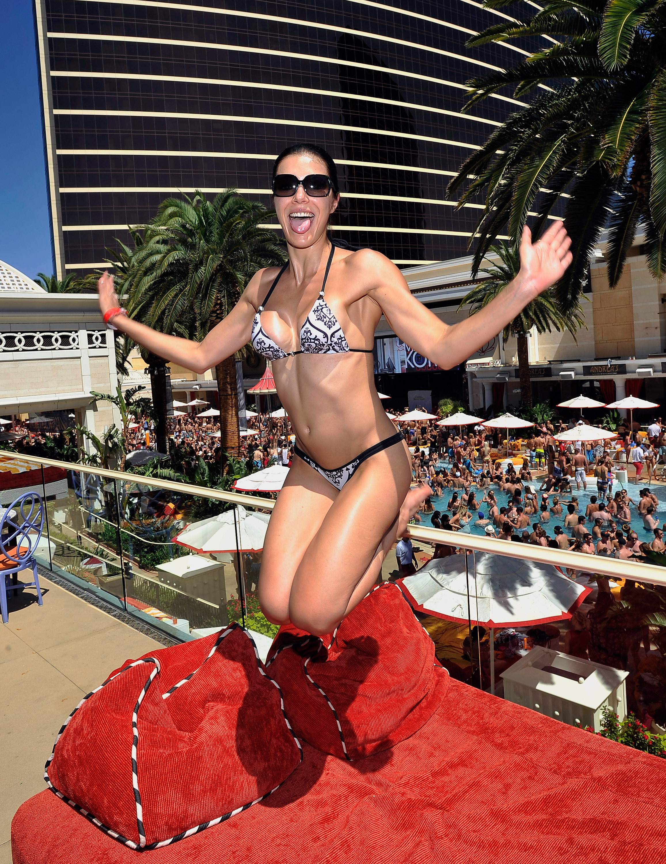 Adrianne Curry in a bikini at the Encore Beach Club in Las Vegas August 16, 2014