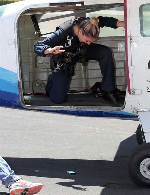 AnnaLynne McCord skydives from 18,000 feet at a charity event, Lompoc August 16, 2014