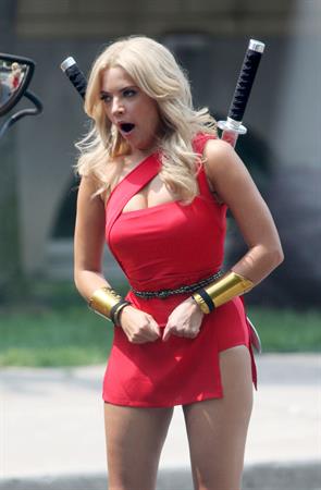 Ashley Benson on the set of Pixels in Toronto on August 7, 2014