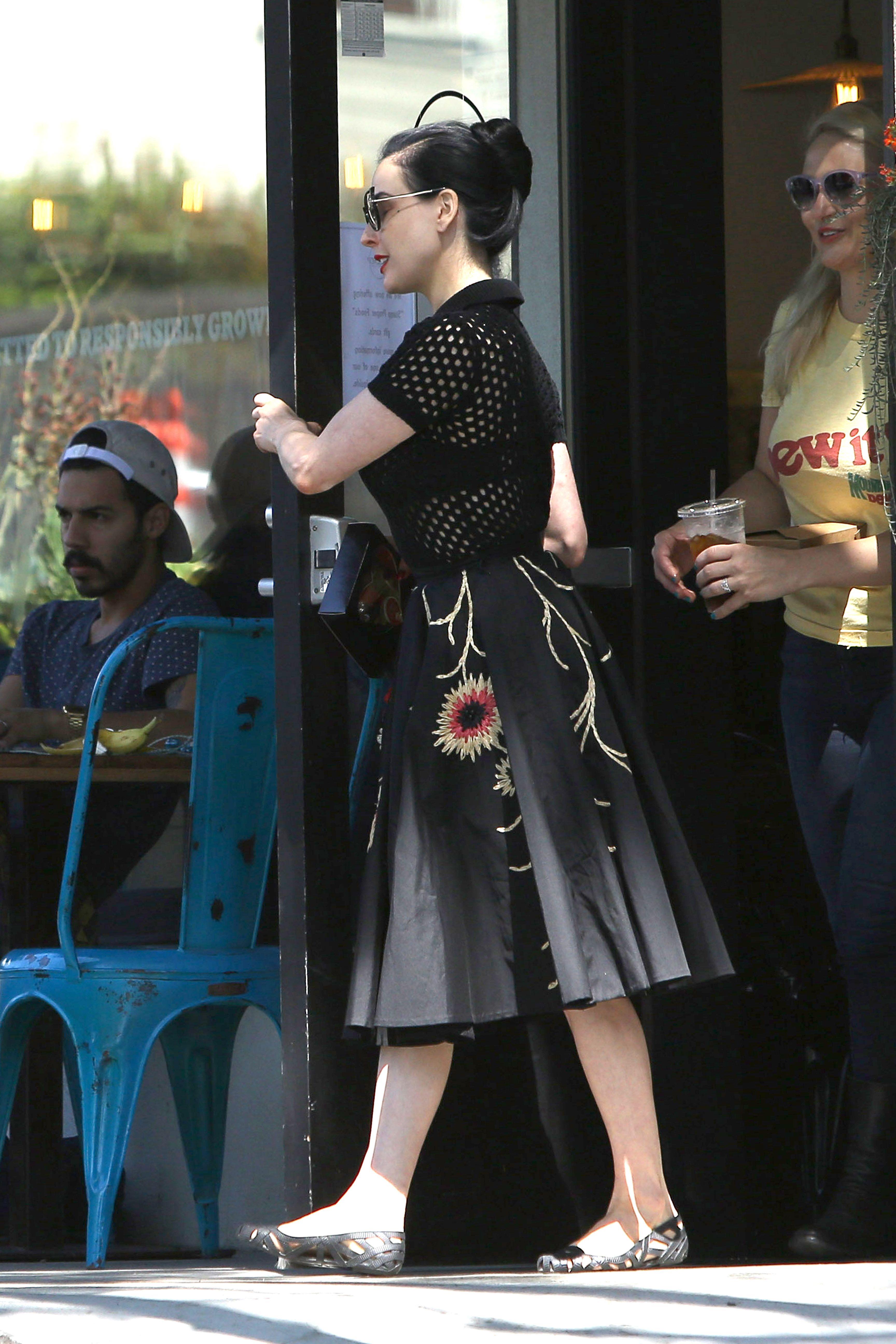 Dita Von Teese grabs breakfast at Stamp restaurant July 30, 2014