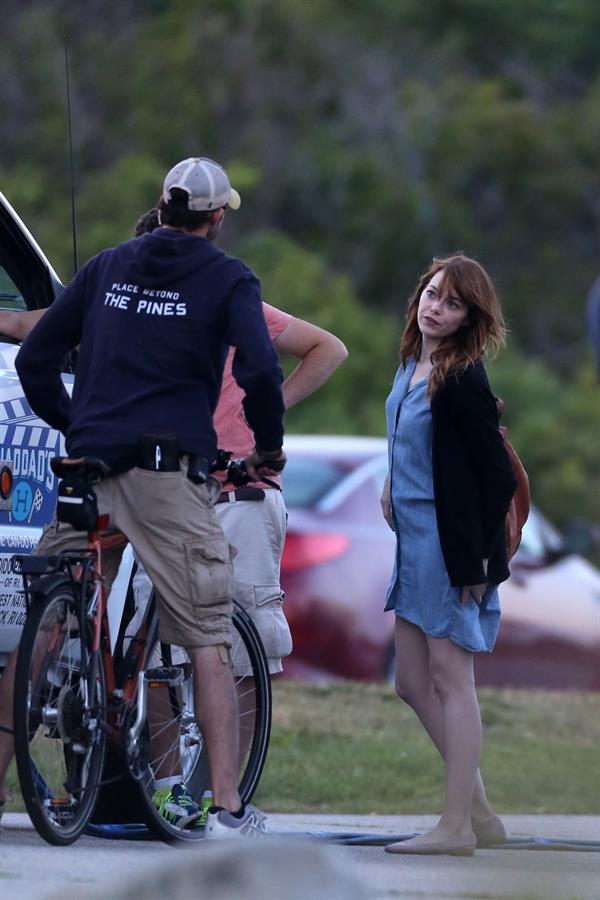 Emma Stone on the set of an untitled Woody Allen project in Newport July 28, 2014