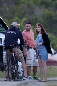 Emma Stone on the set of an untitled Woody Allen project in Newport July 28, 2014