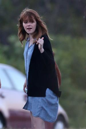 Emma Stone on the set of an untitled Woody Allen project in Newport July 28, 2014