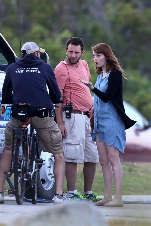 Emma Stone on the set of an untitled Woody Allen project in Newport July 28, 2014