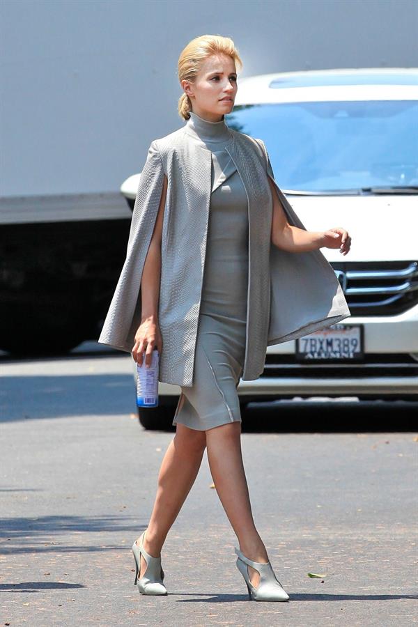 Dianna Agron wearing grey on the set of  Headlock  on July 29, 2014