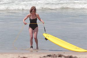 Helen Hunt wearing a swimsuit on the set of 'Ride' in LA August 5, 2013 
