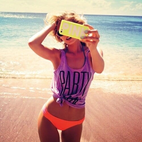 Elsa Hosk in a bikini taking a selfie