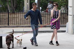 Anne Hathaway out walking with her husband in New York City