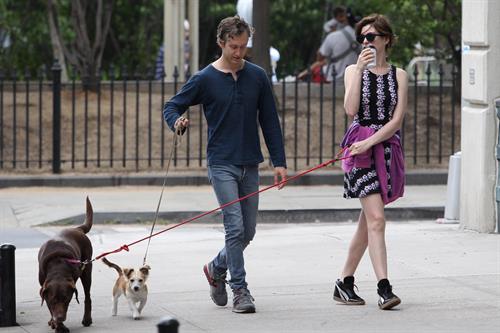 Anne Hathaway out walking with her husband in New York City